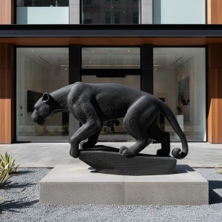 "Bagheera" Statue panthère noire sur rocher