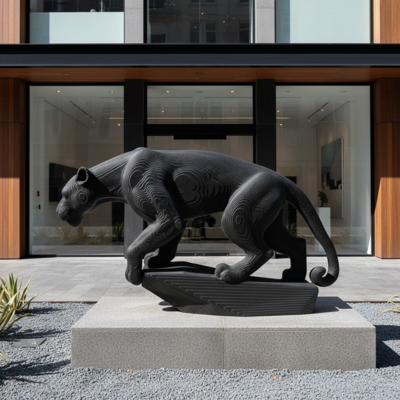 "Bagheera" Statue panthère noire sur rocher